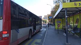 Bus drivers on strike in Skopje, Macedonia
