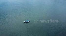 Boat on the ocean near to Tortuga Island in a vacations in Costa Rica.(Drone)