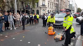 Just Stop Oil protesters block roads in Holborn, London, on Friday