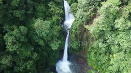 Relaxing beautiful waterfall from a drone view.