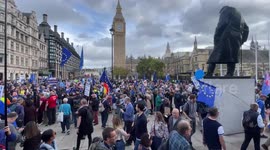Thousands of protesters arrive at Parliament Square during the National Rejoin March