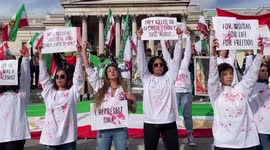 Thousands protesters during Freedom for Iran on Trafalgar Square. Protest demanding justice for Mahsa Amini in central London