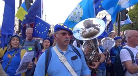 National Rejoin March 2022:  rejoiners enter Whitehall to the sound of the Battle Hymn of the Republic