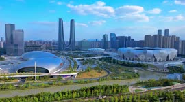 Drone Footage Of Hangzhou Olympic Sports Center In Hangzhou, China