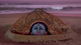 On Diwali, Odisha sand artist creates sand sculpture of Goddess Kali with 4,045 Diyas