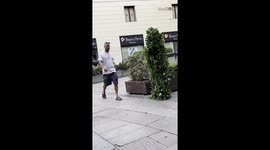 Prankster startles random strangers with the evergreen BUSHMAN prank
