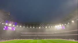 Lightning strikes over the Tottenham Hotspurs stadium in north London at half time during the Tottenham vs Newcastle game.