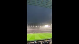 Lightning strikes over the Tottenham Hotspurs stadium in north London at half time during the Tottenham vs Newcastle game.