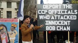 Activist Drew Pavlou, accused of making Chinese embassy 'bomb threat' speaks at pro-democracy Hong Kongers' rally in London