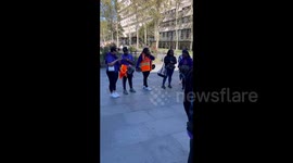 Chants at bike rally for domestic violence awareness in New York, USA
