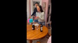 Mother-to-be reacts sky-high at gender reveal when cake turns pink from inside