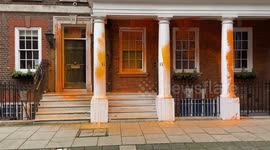 Just Stop Oil protesters spray London's 55 Tufton St with orange paint