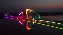 Baima Lake Bridge Light Show In Huaian, Jiangsu, China