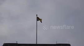 Royal standard over Buckingham Palace with HM King Charles III in residence receiving Liz Truss and Rishi Sunak