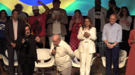 Lula speaks at the act in defense of democracy in Sao Paulo, Brazil