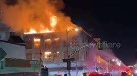 Downtown LA commercial building engulfed in blaze