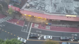 Morning fog blankets New York City, US