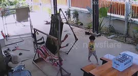 Villager falls from hammock while rocking child to sleep