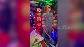 Chucky scares customers at restaurant for Halloween