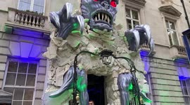 Monster Halloween decoration outside Annabel's club in Mayfair