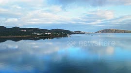 Hyperlapse with dron over Fornells in Menorca at sunrise.