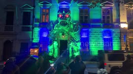 Halloween Alien Monster decoration on Annabel's facade in Berkeley Square, London.