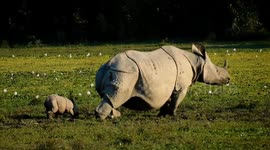 Heartwarming visuals have emerged which  shows a protective rhino mother defending its 7 days old baby at the Kaziranga National Park.