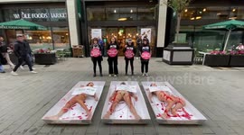 PETA activists pose as meat outside supermarket on World Vegan Day