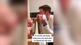 Cute moment a baby was left baffled when playing peek-a-boo - after his dad shaved his beard off