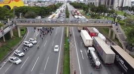 Aerial view of the truck drivers protest in São Paulo, Brazil