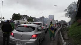 Police use water cannons to disperse protesters in Barueri, SP, Brazil
