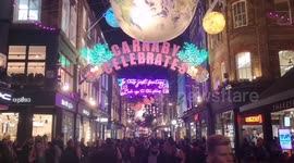 This year Carnaby Street Christmas Lights have been recycled from previous years' decorations on the street. The decorations was filmed on the first day they were switched on