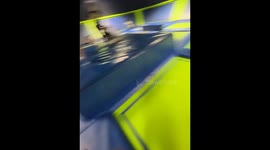 Fail jump into a hole in the grid in the trampoline center!
