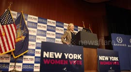 Hillary Clinton takes stage and addresses supporters at campaign rally for Kathy Hochul