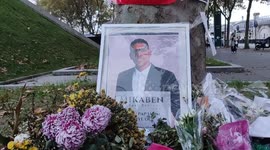 Death on stage of Haitian singer Mikaben, Michael Benjamin, at the Accor Arena in Bercy. Flowers as tribute for the artist outside the concert hall.