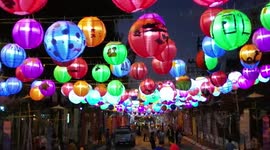 Beautiful colourful lanterns line road for Loy Krathong festival in Thailand