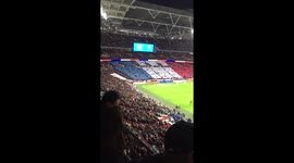 Tribute to France during national anthems at England v France football match