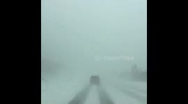 Powerful snow blizzard on major road in Colorado, US