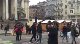 Surreal Brussels: cello vs armored army truck in city center