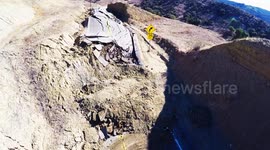 Landslide and Road Destruction Vasquez Canyon, California Aerial Drone V19234