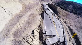 Landslide and Road Destruction Vasquez Canyon, California Aerial Drone V19232