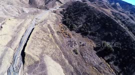 Landslide and Road Destruction Vasquez Canyon, California Aerial Drone V19234