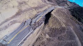 Landslide and Road Destruction Vasquez Canyon, California Aerial Drone V19239