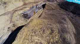 Landslide and Road Destruction Vasquez Canyon, California Aerial Drone V19242