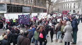 Protest over cuts to women's services in Trafalgar Square, London