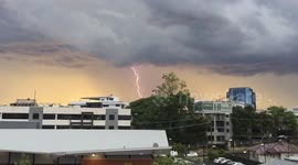 Slow-motion footage of fork lightning above Brisbane, Australia
