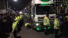 Arrest made at Syria protest after woman jumps under lorry