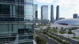 Drone Footage Of The Hangzhou Olympic Sports Center in Hangzhou, China