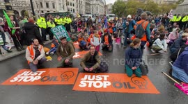 Just Stop Oil blocks Trafalgar Square after a National Demonstration