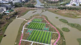 Drone Footage Of Mingyue Lake Park Central Island In Nanning, China